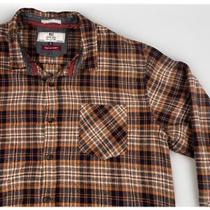 MBX Men's Long Sleeve Orange And Blue Plaid Flannel Button Up Shirt Size XL